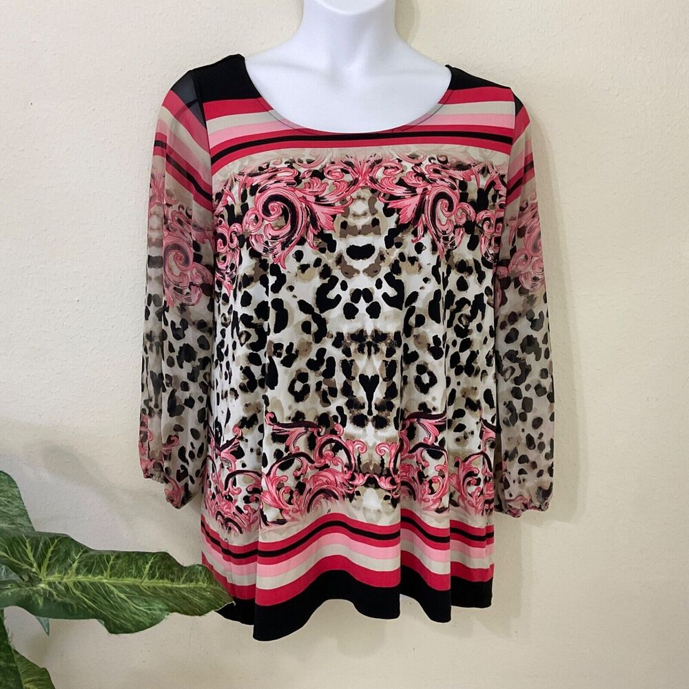 Valerie Stevens women’s Plus Size 1X Animal Print Stretch mixed medium 3/4 slv.